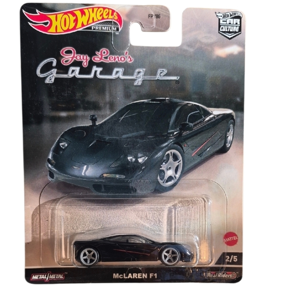 Hot WHeeLs Premium + Jay Leno's Garage Mclaren F1, 1:64, Black.
